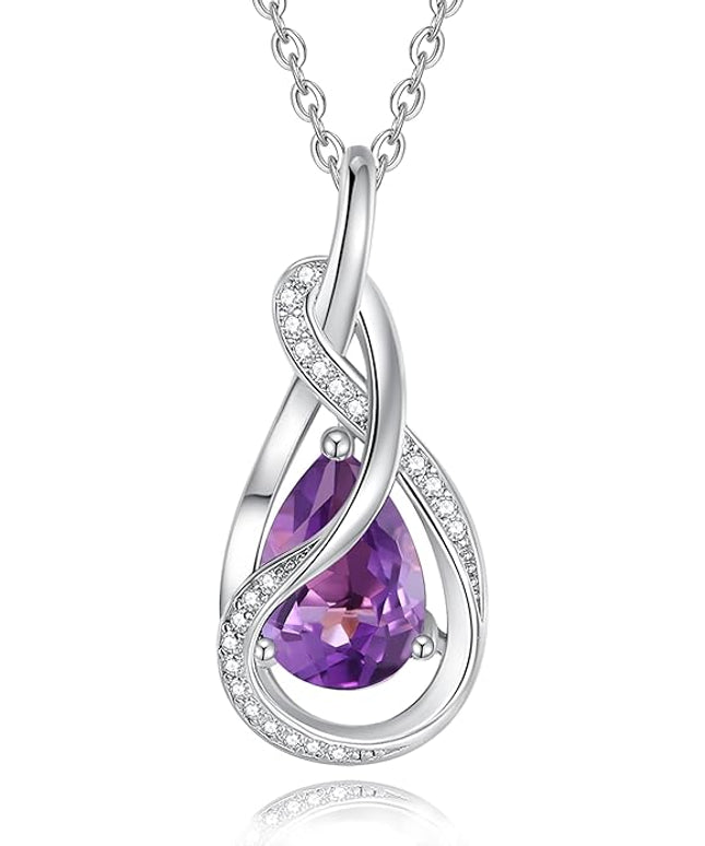 FANCIME TimelessTie Birthstone Necklace for Women White Gold Plated Sterling Silver Ribbon Design Jewelry Knot Pendant Fine Jewelry Gemstone Birthday Graduation Anniversary Christmas Gifts for Women Wife Mother Her