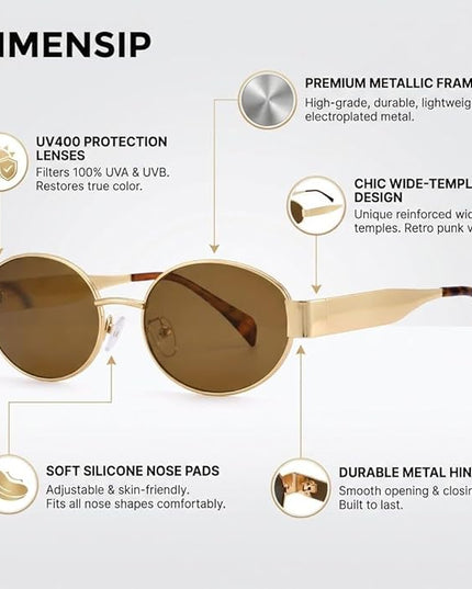 Retro Oval Sunglasses for Women Men - Trendy Gold Sun Glasses - Fashion Metal Frame Shades