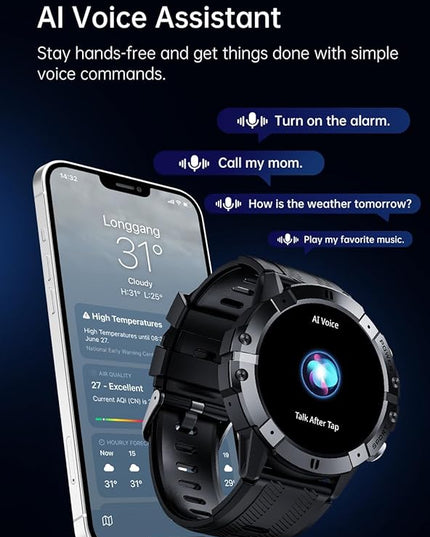 Gravity C29 Rugged Smart Watch, 1.52-Inch HD Display, 100+ Sports Modes, 7-10 Days Battery Life, AI Voice Assistant, 1 ATM Waterproof, Heart Rate & Sleep Monitoring, Shockproof (Silver)