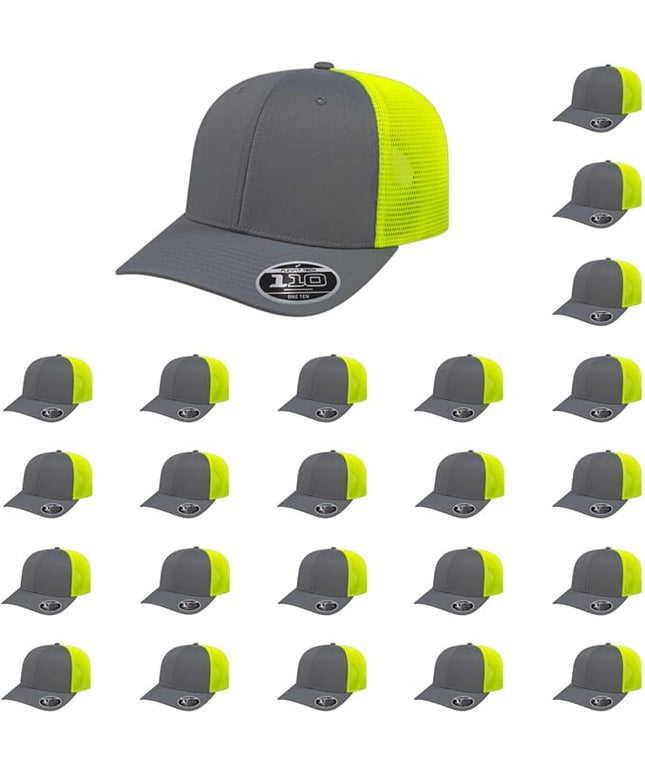 Cap America i8502 Flexfit 110 Premium Mid Profile 6-Panel Mesh Back Trucker Cap Hat w/UV Guard & Adjustable Snapback