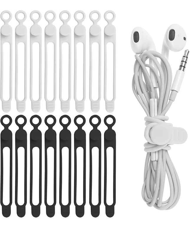 Nearockle 16Pcs 4.2" Silicone Cable Ties Cord Organizer for Cable Management, Reusable Cable Organizer Electronic Accessories in Home,Office,Kitchen,School,Travel(Black*8 & White*8)