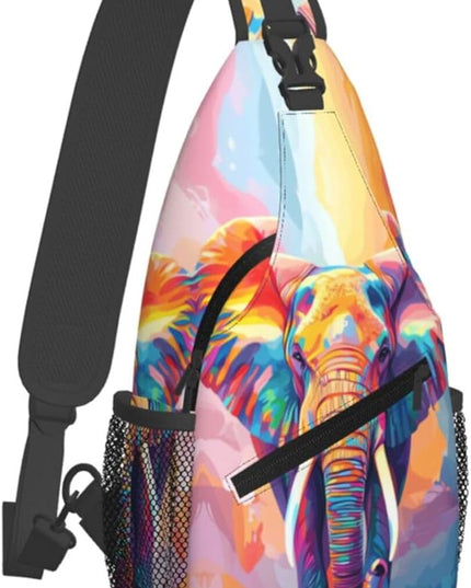 Animal Face Sling Bag Crossbody Bags Chest Bag Backpack for Travel Running and Hiking for Men Women Colorful Elephant