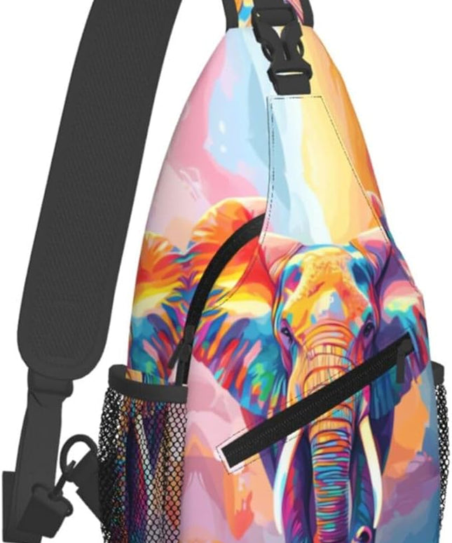 Animal Face Sling Bag Crossbody Bags Chest Bag Backpack for Travel Running and Hiking for Men Women Colorful Elephant