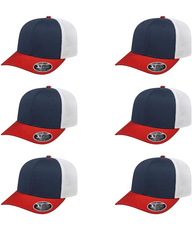 Cap America i8502 Flexfit 110 Premium Mid Profile 6-Panel Mesh Back Trucker Cap Hat w/UV Guard & Adjustable Snapback
