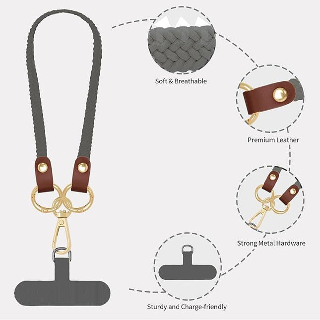 Stretchy Phone Lanyard Tether, 2 Pack Phone Leash Anti-theft Phone Strap for Anti-drop Outdoor Hiking Cycling Climbing Universal for Most Cell Phones, Space Gray