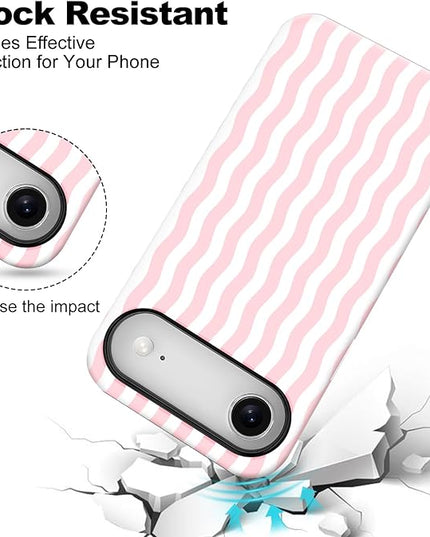 Magnetic for iPhone 17 Air Case Cute Wavy Stripes Phone Case, Shockproof Slim TPU and Hard PC Protective Phone Cover Compatible with MagSafe Designed for Women Girls, Pink