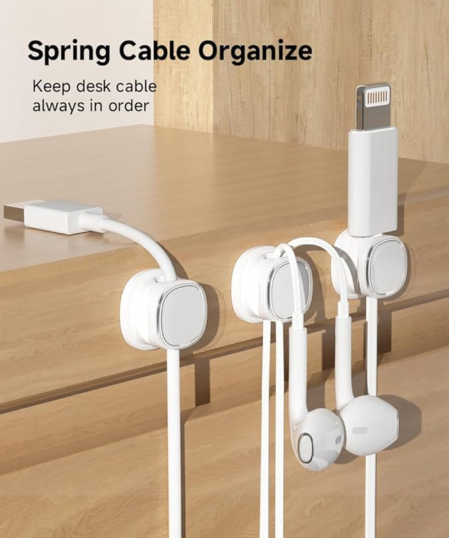 9 Pack Cord Organizer, Spring Cable Management, Adhesive Cute Cable Holder Clips, Phone Charger Wire Keeper for Desk Nightstand Car Office (9-Pack White)