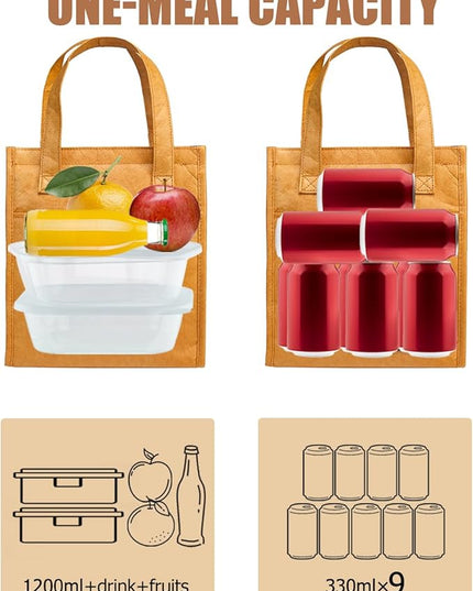 Fmeida Insulated Lunch Bag Women Men, 6.75L Small Lunch Bags with Multiple Pockets, Reusable Thermal Cooler Tote for Work, Office, Picnic, Travel | Hook and Loop Closure, Paper