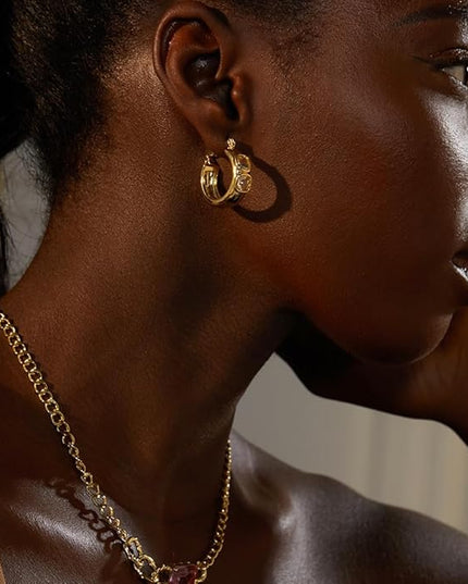 18K Gold Plated Chunky Hoop Earrings for Women Fashion Thick Gold Hoops Set Jewelry for Birthday Christmas Gifts