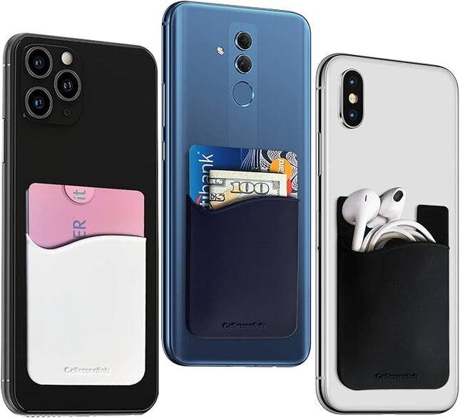 USA Merchant Redesigned Card Holder - Silicone Stick on Cell Phone Wallet with Pocket for Credit Card ID Business Card - iPhone Android & Smartphones Black, White, Navy