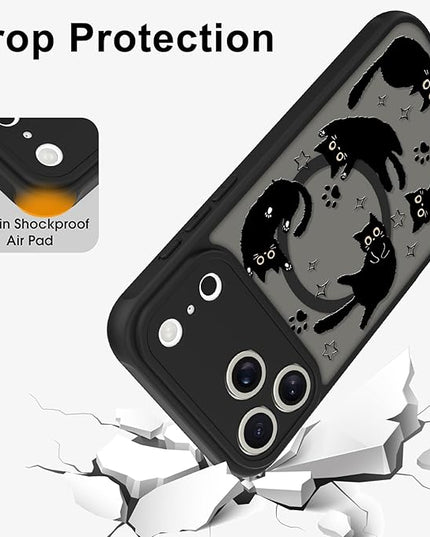 Cute Magnetic Case for iPhone 17 Pro Max Case [ Compatible with MagSafe ] with Black Cats Cat Pattern Design for Women Girls Boys, Soft Bumper Hard Back Kawaii Animal Protective Phone Cover