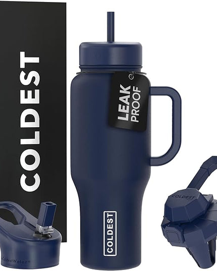 Coldest Tumbler with Handle and Straw - 100% Leak Proof Insulated Tumbler with Lid and Straw (3 Lids) - Stainless Steel Tumblers for Women & Men - Cup Holder Friendly Base, 36 oz (Greatest Show)