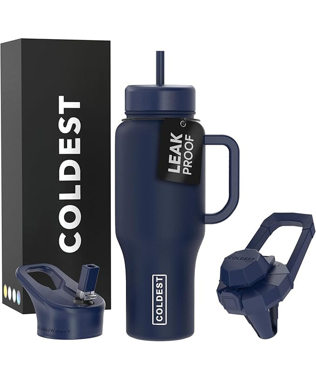 Coldest Tumbler with Handle and Straw - 100% Leak Proof Insulated Tumbler with Lid and Straw (3 Lids) - Stainless Steel Tumblers for Women & Men - Cup Holder Friendly Base, 36 oz (Greatest Show)
