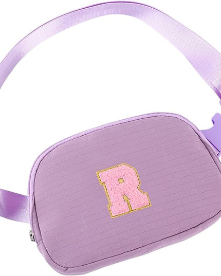 Glratn Initial Letter Patch Belt Bag Fanny Pack Crossbody Bag for Girls, Birthday Gifts for 4 5 6 7 8 9 10 11 12 13 Year Old Girls,Easter Purse Gifts for Teens Kids (Purple-R)