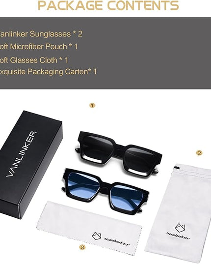 VANLINKER Thick Square Sunglasses for Men Women Retro Chunky Rectangle Shades UV400 Protection VL9731