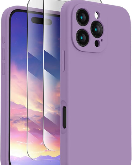 FireNova Designed for iPhone 16 Pro Max Case, Silicone Upgraded [Camera Protection] Phone Case with [2 Screen Protectors], Soft Anti-Scratch Microfiber Lining Inside, 2024, Light Purple
