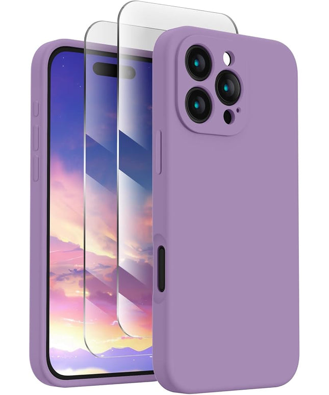 FireNova Designed for iPhone 16 Pro Max Case, Silicone Upgraded [Camera Protection] Phone Case with [2 Screen Protectors], Soft Anti-Scratch Microfiber Lining Inside, 2024, Light Purple