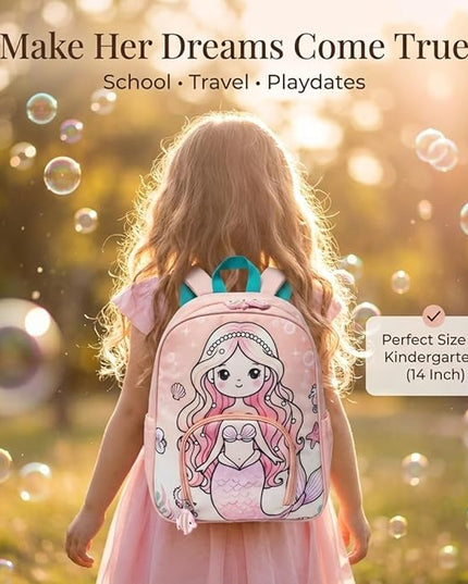 Kids Backpack for Boys and Girls, Kindergarten School Bag with Chest Strap (Pink Mermaid, 14 Inch)