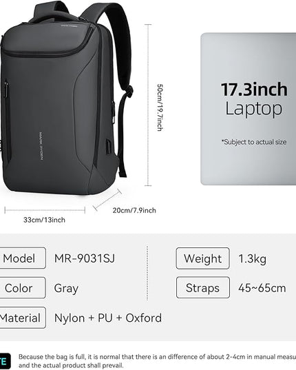 MARK RYDEN Business Backpack for Men, Waterproof High Tech Backpack with Sport Car Shape Design and USB Charging Port, Travel Laptop Backpack Fits 17.3 Inch Notebook