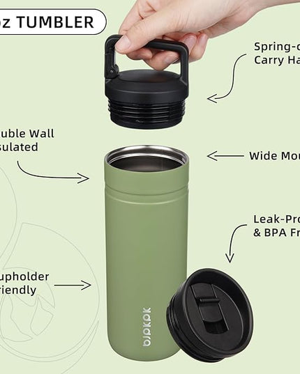 BJPKPK Insulated Water Bottle with 2 Lids,20 oz Double Wall Stainless Steel Vacuum Tumbler Travel Coffee Mug,Wide Mouth Thermal Cup,Forest Green