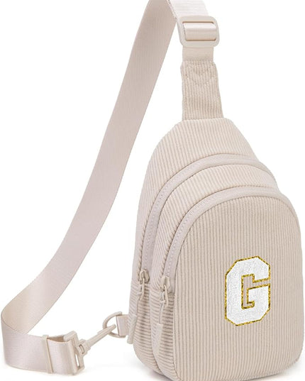 Viverte Small Corduroy Sling Bag Initial Crossbody Bag Fanny Pack for Girls Personalized Birthday Gifts for Teen Girls Gifts