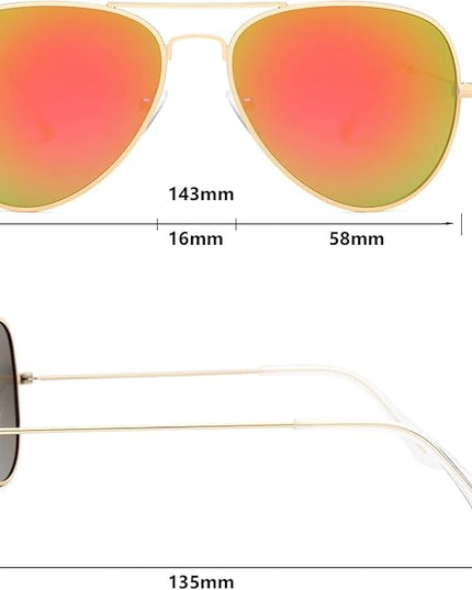 livho Sunglasses for Men Women Aviator Polarized Metal Mirror UV 400 Lens Protection (Gold Green/Orange)