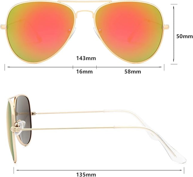 livho Sunglasses for Men Women Aviator Polarized Metal Mirror UV 400 Lens Protection (Gold Green/Orange)