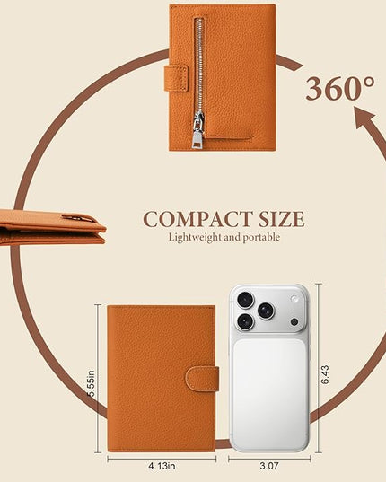 Genuine Leather Passport Holder for Women Men, Hidden Airtag Pocket, RFID Blocking, Zippered Coins Pocket & Cash Compartment Travel Gifts Essentials Passport Cover Case - Yellowish-brown