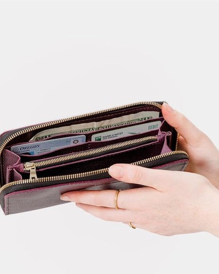 Portland Leather Goods Women's Accordion Zip Wallet – Handcrafted in Durable, Full-Grain Leather – 8 Card Slots & Secure Zippered Pocket – Plum
