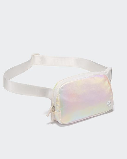 Pander Two Way Zipper Fanny Pack Nylon Everywhere Belt Bag for Women, Water Repellent Waist Packs, Crossbody Bags with Adjustable Strap(Iridescent).