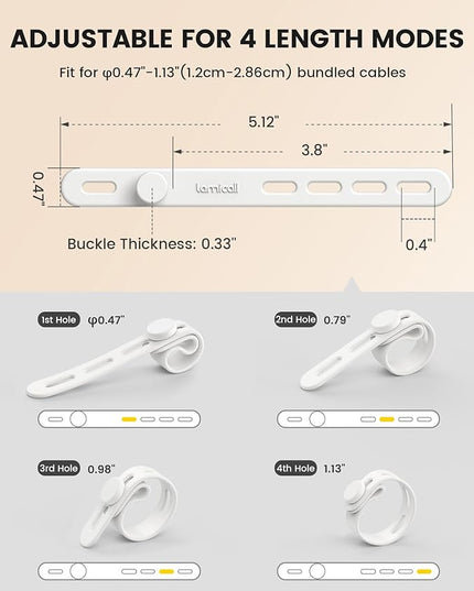 10Pack Silicone Cable Ties Cord Organizer - Lamicall Elastic Wire Ties Management, Travel Must Haves, Halloween Desk Home Office Workspace Accessories, Dorm Room Essentials, White Cable Keeper