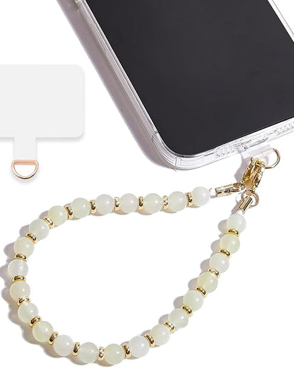 Marble Beaded Phone Wrist Strap,Detachable Phone Bracelet Strap with Tether Tab,Hands-Free Wristlet Strap (Beige)