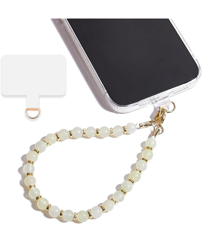 Marble Beaded Phone Wrist Strap,Detachable Phone Bracelet Strap with Tether Tab,Hands-Free Wristlet Strap (Beige)