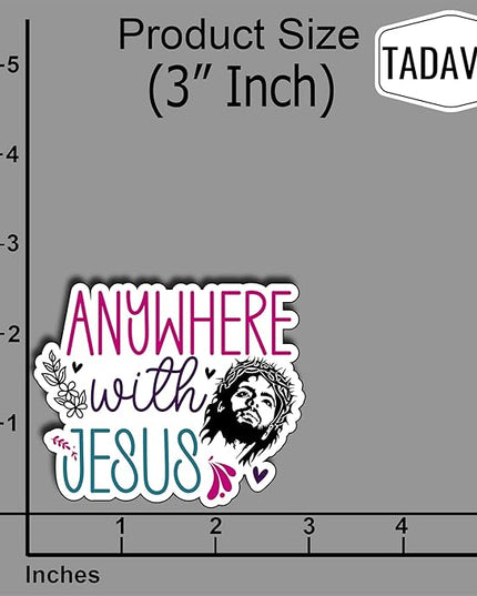(3Pcs) Anywhere with Jesus Stickers Christian Inspirational Bible Verse Quote Religious Scripture Prayer Gifts Waterproof Vinyl Decal Kindle Water Bottle Bumper Car Hard Hat Phone Laptop - 3x2.5