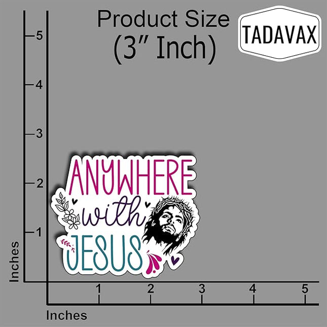 (3Pcs) Anywhere with Jesus Stickers Christian Inspirational Bible Verse Quote Religious Scripture Prayer Gifts Waterproof Vinyl Decal Kindle Water Bottle Bumper Car Hard Hat Phone Laptop - 3x2.5