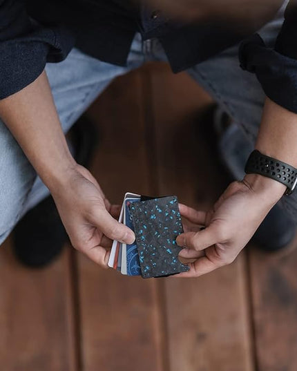 The Ridge Wallet for Men - Slim Minimalist Compact Wallet and Card Holder, RFID Protected Front Pocket Wallets with Integrated Cash Strap (Forged Pacific)