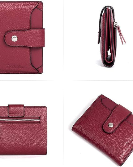 BOSTANTEN Women Leather Wallet RFID Blocking Small Bifold Zipper Pocket Wallet Card Case Purse with ID Window