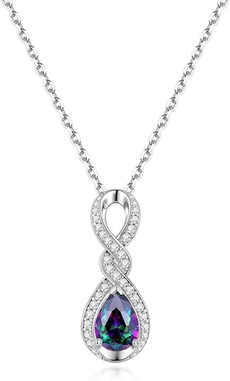FANCIME Infinity Embrace Birthstone Necklaces for Women Fine Jewelry Sterling Silver Dainty Infinity Pendant Anniversary Birthday Christmas Gifts for Her Wife Mom Daughter