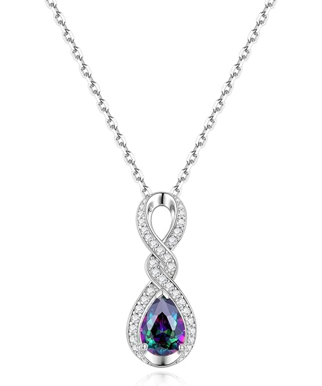 FANCIME Infinity Embrace Birthstone Necklaces for Women Fine Jewelry Sterling Silver Dainty Infinity Pendant Anniversary Birthday Christmas Gifts for Her Wife Mom Daughter