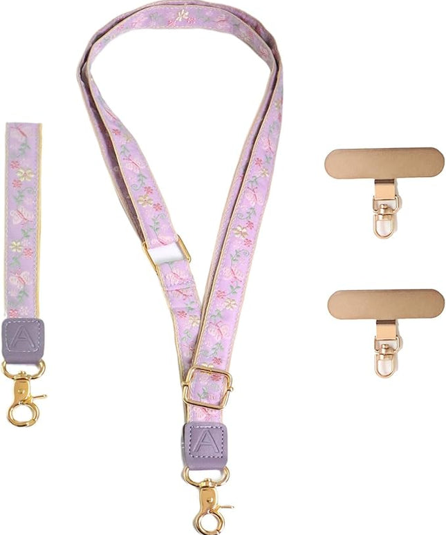 LEMEDE Phone Charm Lanyard, Gold Buckle Adjustable Crossbody and Wrist Strap with 2pcs 360-Degree Rotatable Phone Pad