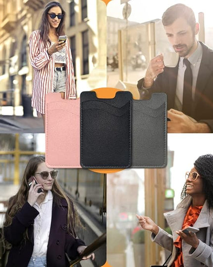 Leather Phone Card Holder, 2-Pack Stick-On Wallet for iPhone, Samsung - Pink