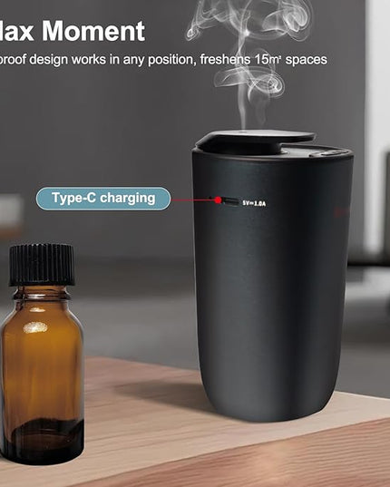 Car Air Diffuser Essential Oil Aromatherapy Scent Diffuser with 3 Mist Levels & LED Lights for Car, Room, Studio, Office- Black