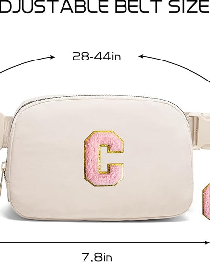 Gitus Belt Bag Fanny Pack Crossbody Bags with Initial Letter Patch Cute Stuff Birthday Gifts for Teenager Girls Trendy Preppy Stuff for Teen Girls(Beige-C)