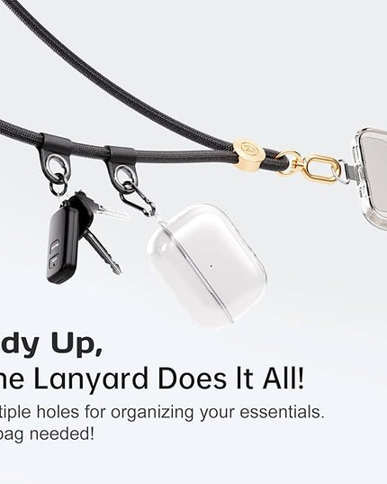 Phone Lanyard Crossbody with 2 Hanging Loops: Metal Buckle Adjustable Skin-Friendly Cell Phone Strap for iPhone Around,Hands-Free Universal Anti Theft Neck Lanyards For Outdoor,Black Gold