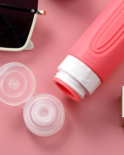 Travel Bottles for Toiletries, Tsa Approved 3oz Travel Size Containers BPA Free Leak Proof Refillable Liquid Silicone Squeezable Travel Accessories for Shampoo Conditioner Lotion (4 Pack)