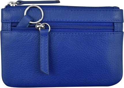 ili New York Mini Leather Coin Purse, Compact Design with Key Ring and RFID Protection for Women and Men in Vibrant Colors, Cobalt