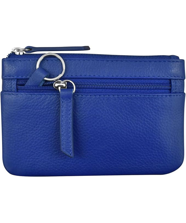 ili New York Mini Leather Coin Purse, Compact Design with Key Ring and RFID Protection for Women and Men in Vibrant Colors, Cobalt