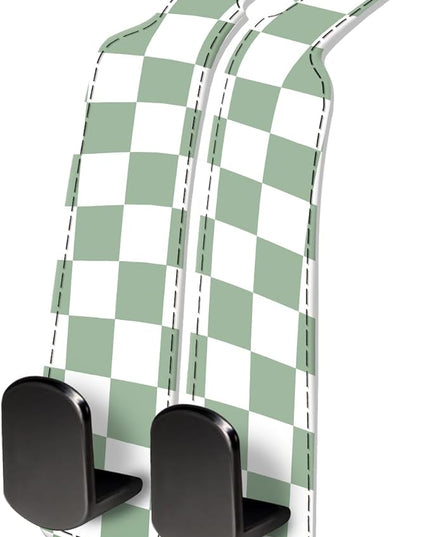 Car Seat Headrest Hook, Universal Leather Cute Hanger Holder Hook, Storage Organizer Interior Accessories for Purse Bags Handbag Green Plaid