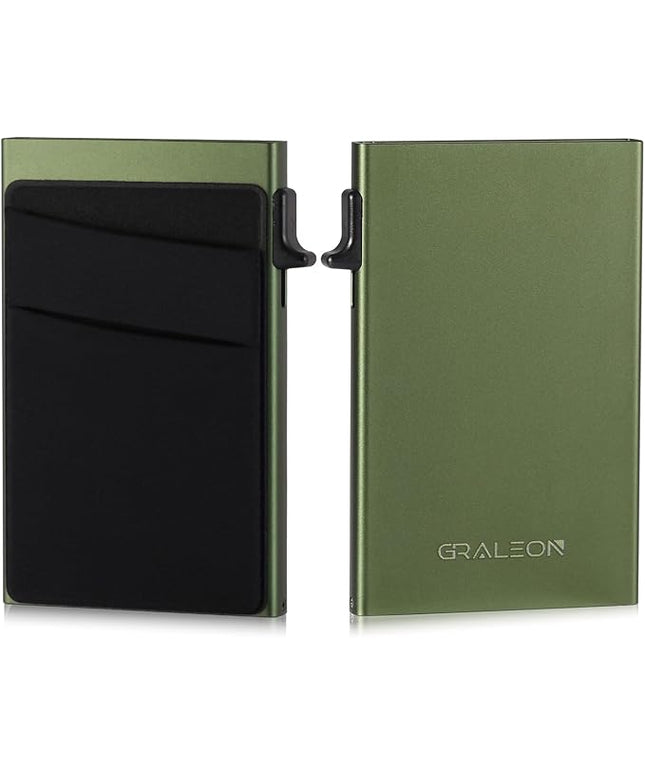 Slim Card Holder Wallet for Men with 12 Card Slots,RFID Blocking Pop Up men's wallet,Metal Wallet with Superelastic Material Expandable Front Pocket Perfectly holds cards,bills,and coins(green)