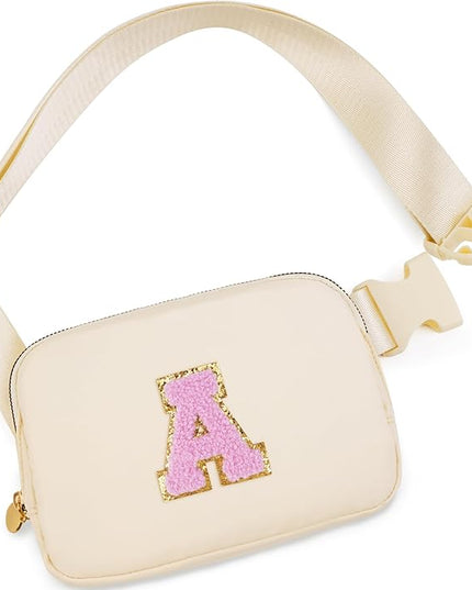 Uygafly Belt Bag Fanny Pack Crossbody Bags with Initials Letter Patch Cute Stuff Birthday Gifts for Teenager Girls Trendy Stuff for Teens | Khaki,A